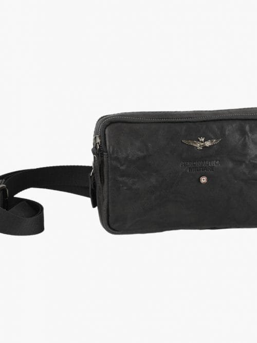 Tracolla piccola in pelle Aeronautica militare linea Vintage AM 309 Nero