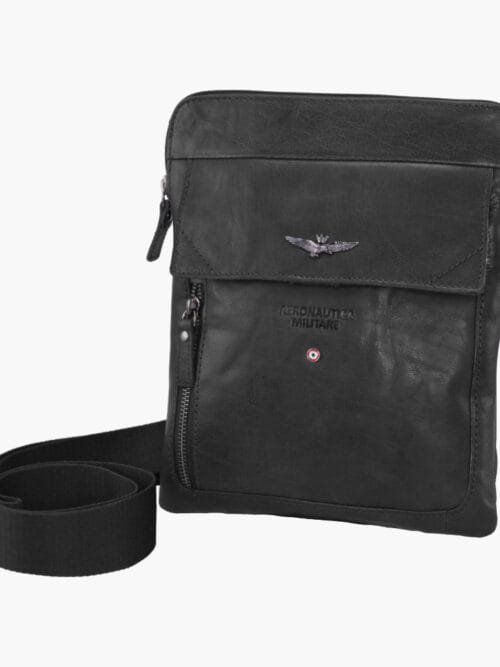 Tracolla porta tablet in pelle Aeronautica militare linea Vintage AM 302 Nero