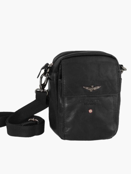 Borsello a tracolla in vera pelle Aeronautica militare linea Vintage AM 307 Nero